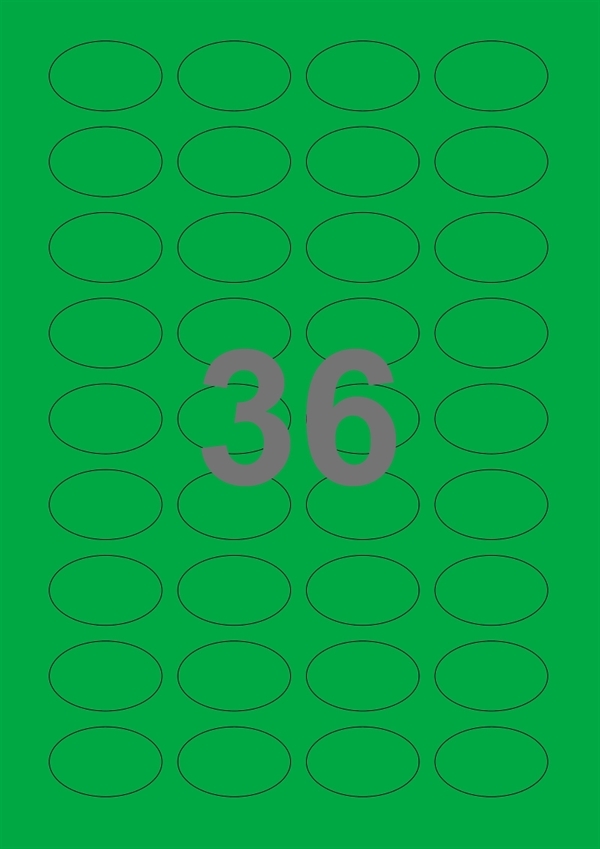 A4-36 grøn, ovale, 36 Udstansede etiketter/ark, 40,0 x 25,0 mm, 100 ark