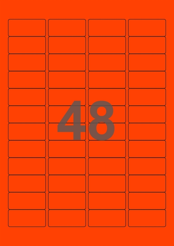 A4-etiketter, 48 Udstansede etiketter/ark, 45,7 x 21,2 mm, neon rød, 100 ark