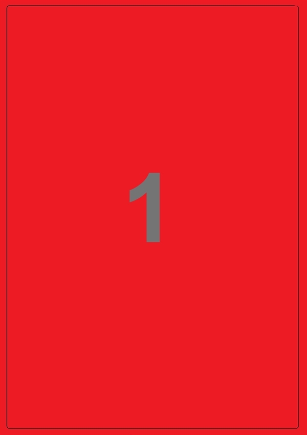 A4-1 rød, 1 Udstanset etiket/ark, 199,6 x 289,0 mm, 100 ark