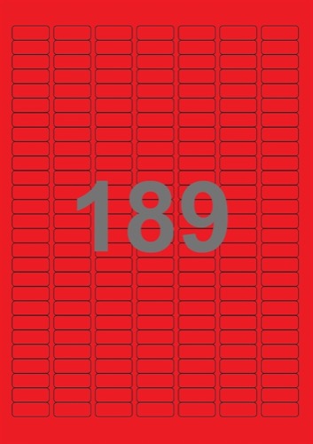 A4-189 rød, 189 Udstansede etiketter/ark, 25,4 x 10,0 mm, 100 ark