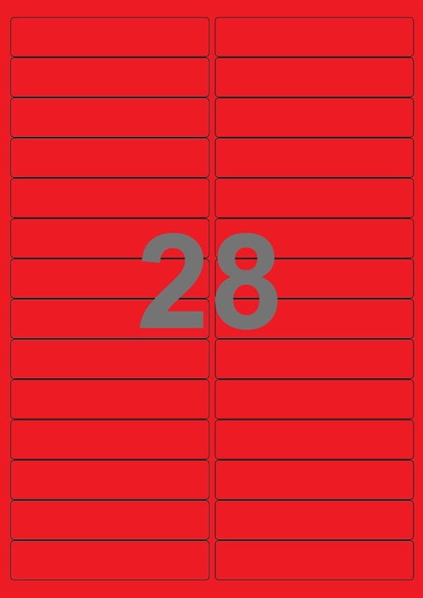 A4-etiketter, 28 Udstansede etiketter/ark, 99,0 x 20,0 mm, rød, 100 ark