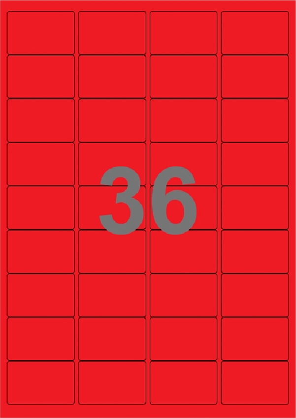 A4-etiketter, 36 Udstansede etiketter/ark, 48,0 x 31,0 mm, rød, 100 ark