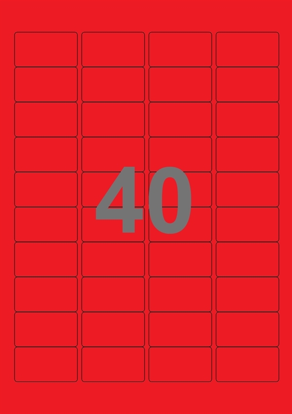A4-etiketter, 40 Udstansede etiketter/ark, 45,7 x 25,4 mm, rød, 100 ark