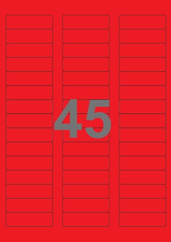 A4-etiketter, 45 Udstansede etiketter/ark, 58,0 x 17,8 mm, rød, 100 ark