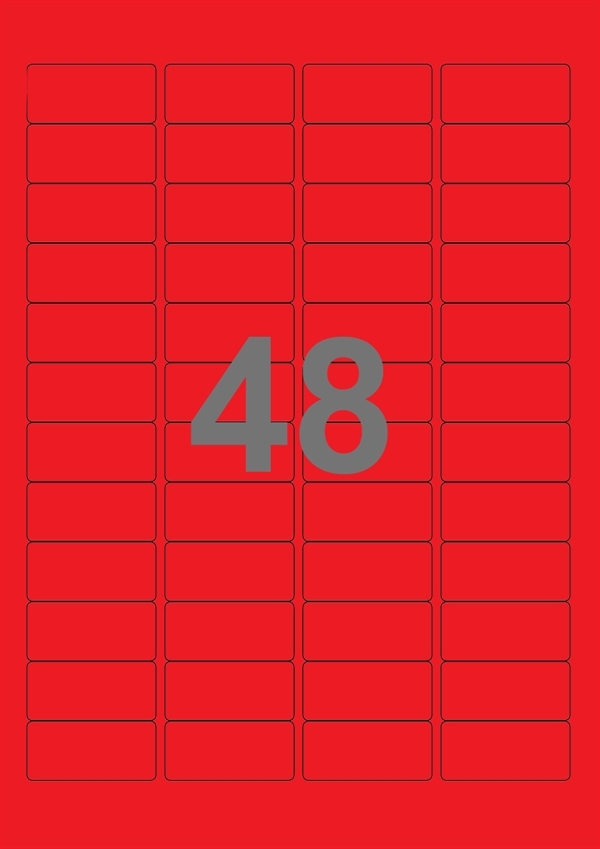 A4-etiketter, 48 Udstansede etiketter/ark, 45,7 x 21,2 mm, rød, 100 ark