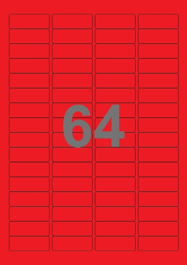 A4-etiketter, 64 Udstansede etiketter/ark, 45,7 x 16,9 mm, rød, 100 ark