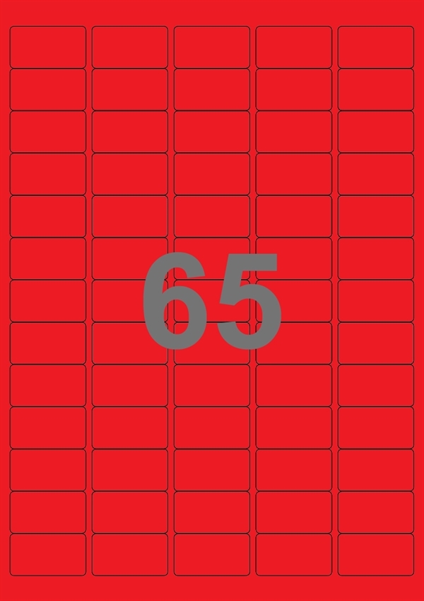 A4-etiketter, 65 Udstansede etiketter/ark, 38,1 x 21,2 mm, rød, 100 ark