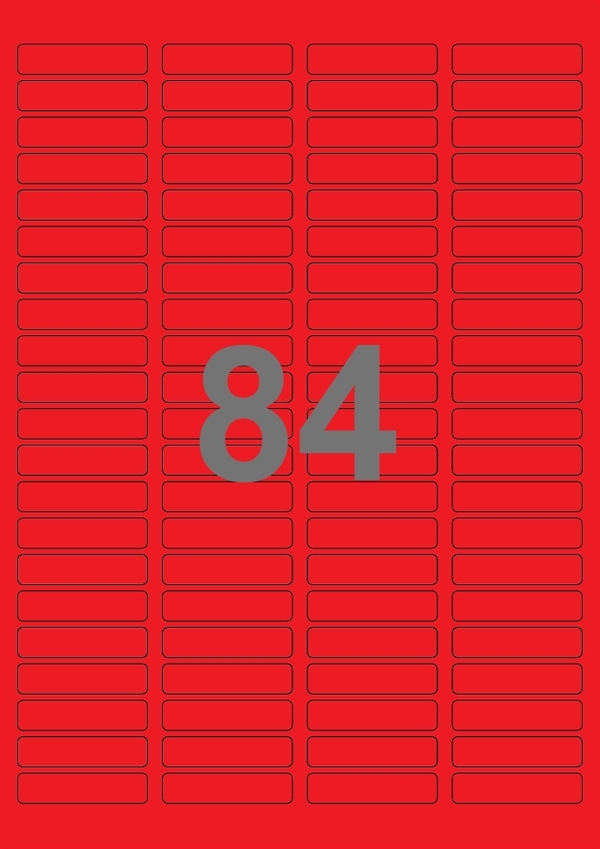 A4-etiketter, 84 Udstansede etiketter/ark, 46,0 x 11,1 mm, rød, 100 ark