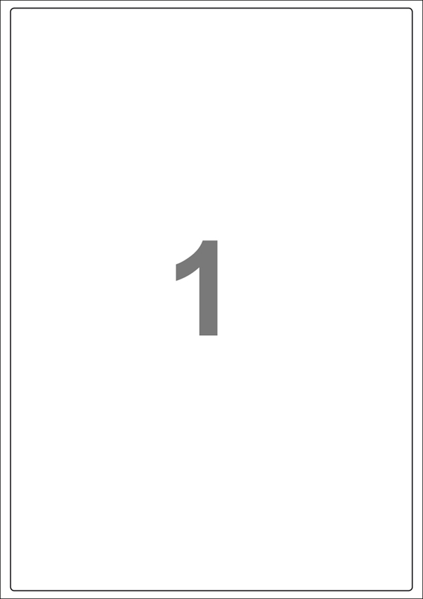 A4-1, 1 udstanset etiket /ark, 199,6 x 289,0 mm, hvid mat, 100 ark