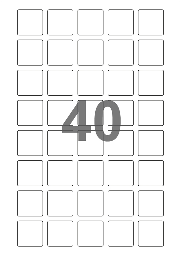 A4-40 kvad., 40 udstansede transparente etiketter/ark, 30,0 x 30,0 mm, 50 ark