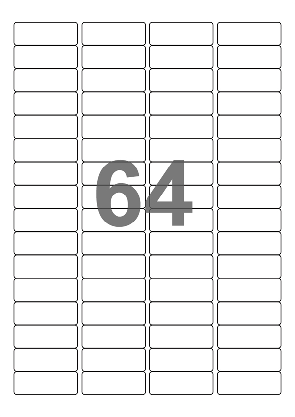 A4-etiketter, 64 Udstansede etiketter/ark, 45,7 x 16,9 mm, hvid blank/glossy, 100 ark