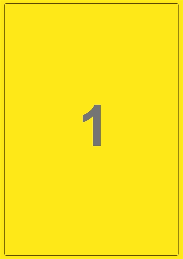 A4-1 gul, 1 Udstanset etiket/ark, 199,6 x 289,0 mm, 100 ark