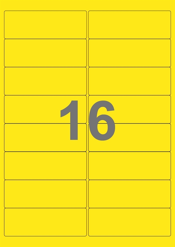 A4-etiketter, 16 Udstansede etiketter/ark, 99,1 x 33,9 mm, gul, 100 ark