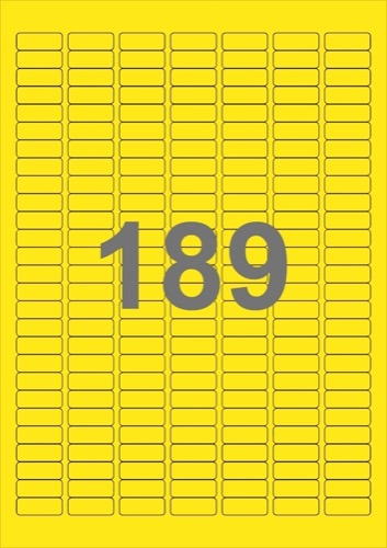 A4-189 gul, 189 Udstansede etiketter/ark, 25,4 x 10,0 mm, 100 ark