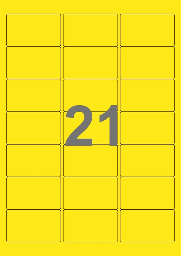A4-etiketter, 21 Udstansede etiketter/ark, 63,5 x 38,1 mm, gul, 100 ark