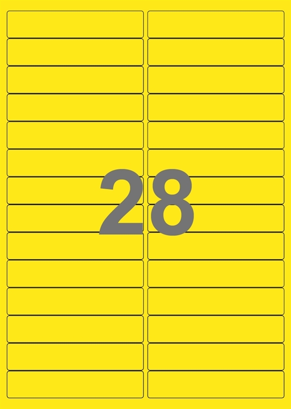 A4-etiketter, 28 Udstansede etiketter/ark, 99,0 x 20,0 mm, gul, 100 ark