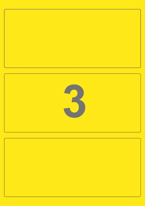 A4-etiketter, 3 Udstansede etiketter/ark, 198,0 x 85,0 mm, gul, 100 ark