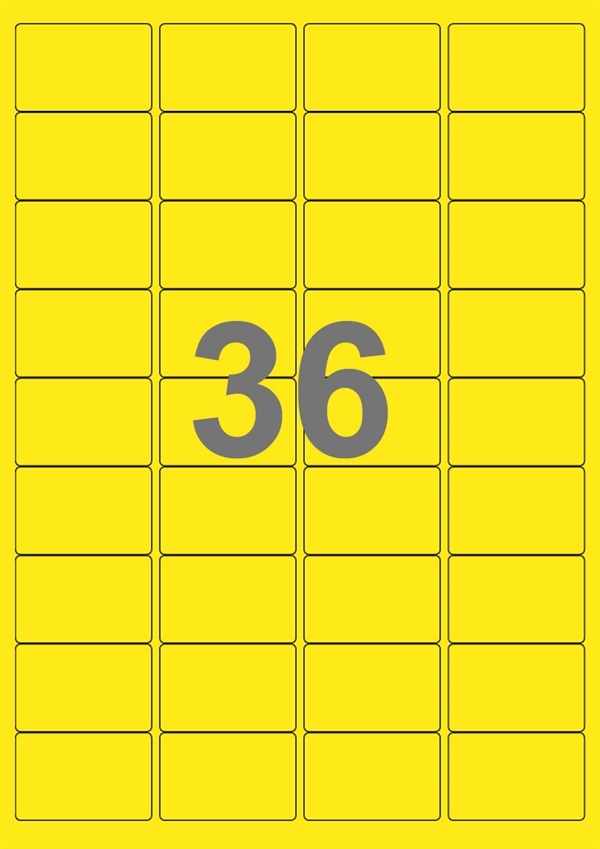 A4-etiketter, 36 Udstansede etiketter/ark, 48,0 x 31,0 mm, gul, 100 ark