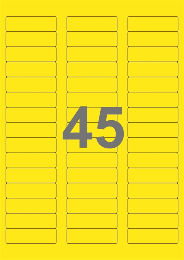 A4-etiketter, 45 Udstansede etiketter/ark, 58,0 x 17,8 mm, gul, 100 ark