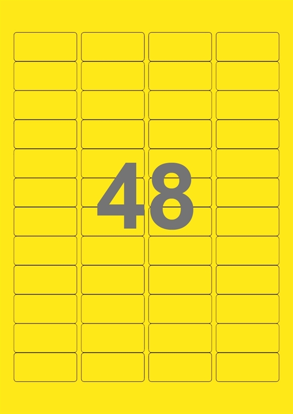 A4-etiketter, 48 Udstansede etiketter/ark, 45,7 x 21,2 mm, gul, 100 ark