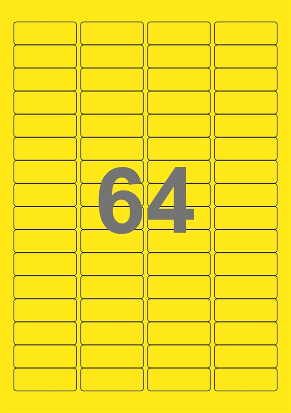 A4-etiketter, 64 Udstansede etiketter/ark, 45,7 x 16,9 mm, gul, 100 ark