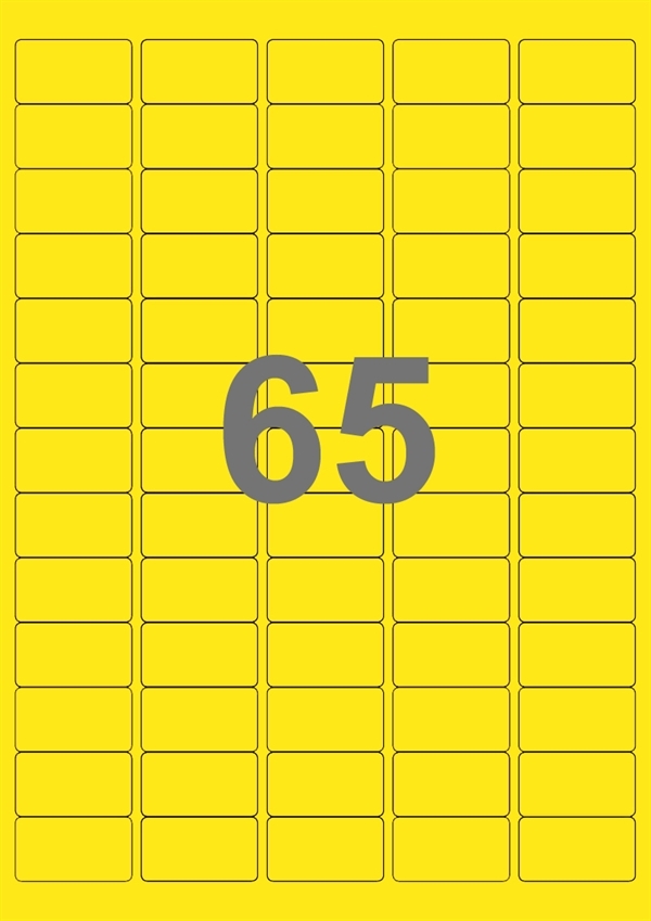 A4-etiketter, 65 Udstansede etiketter/ark, 38,1 x 21,2 mm, gul, 100 ark