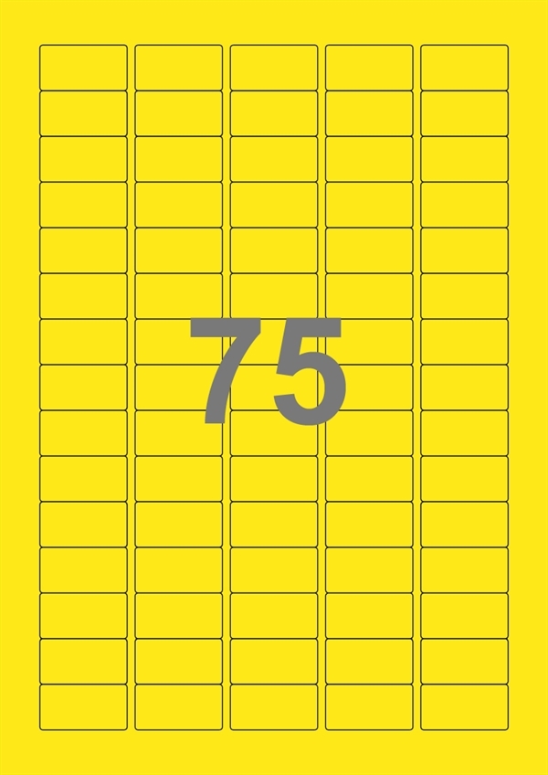 A4-etiketter, 75 Udstansede etiketter/ark, 34,0 x 18,0 mm, gul, 100 ark