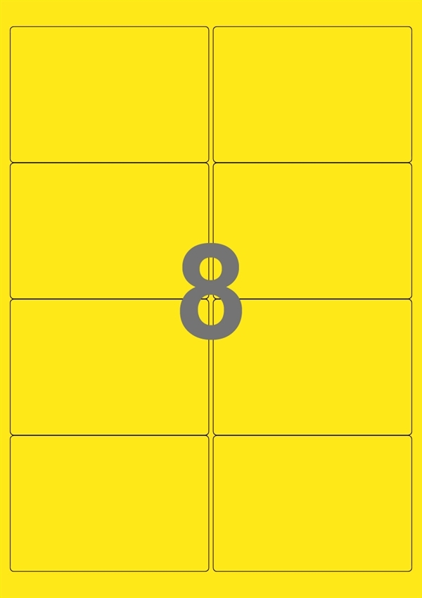 A4-etiketter, 8 Udstansede etiketter/ark, 99,1 x 67,7  mm, gul, 100 ark
