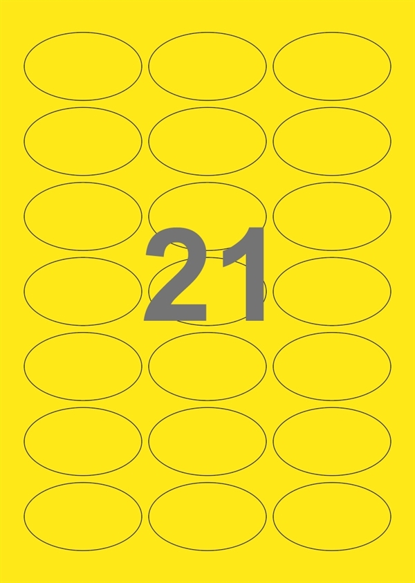 A4-21 ovale gul, ovale, 21 Udstansede etiketter/ark, 60,0 x 35,0 mm,100 ark