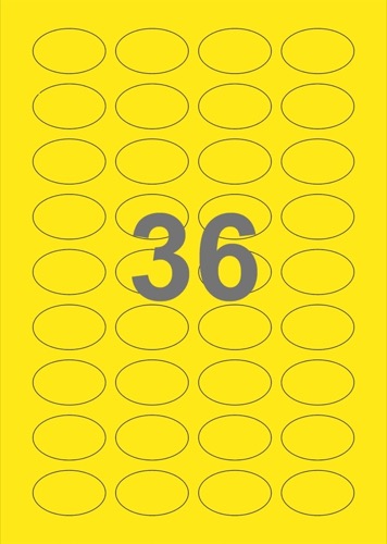 A4-36 ovale gul, ovale, 36 Udstansede etiketter/ark, 40,0 x 25,0 mm, gul, 100 ark