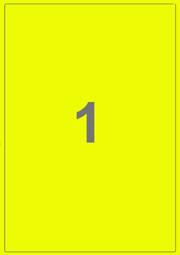 A4-1 gul neon, 1 Udstanset etiket/ark, 199,6 x 289,0 mm, 100 ark