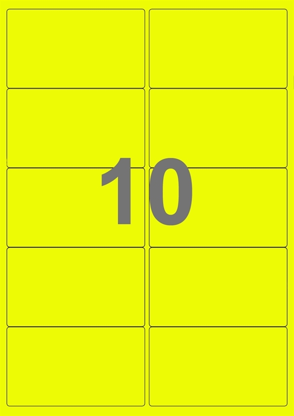 A4-etiketter, 10 Udstansede etiketter/ark, 99,1 x 57,0 mm, neon gul, 100 ark