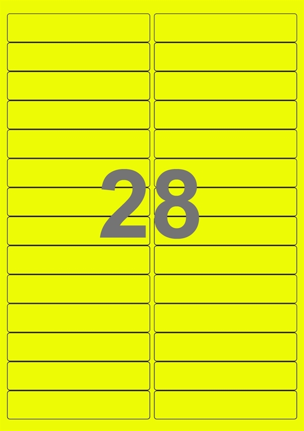 A4-etiketter, 28 Udstansede etiketter/ark, 99,0 x 20,0 mm, neon gul, 100 ark