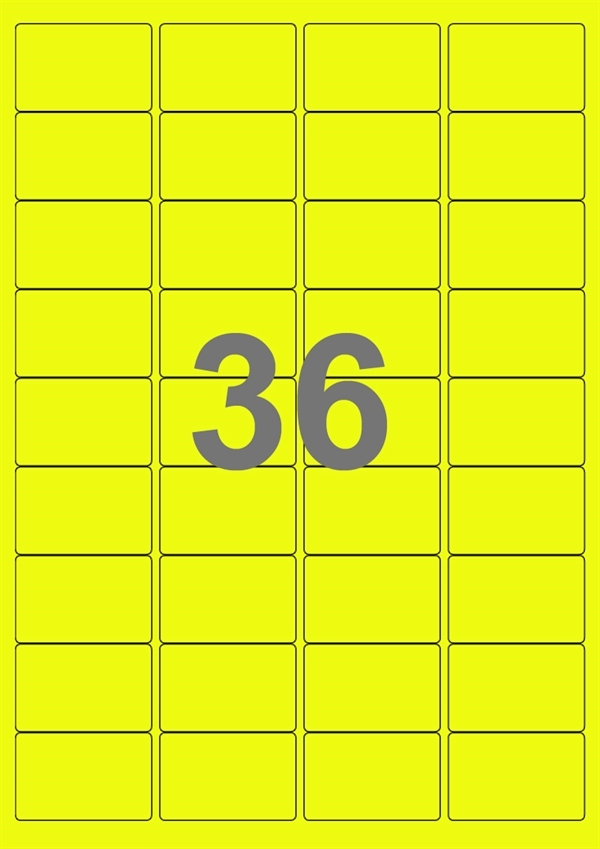 A4-etiketter, 36 Udstansede etiketter/ark, 48,0 x 31,0 mm, neon gul, 100 ark