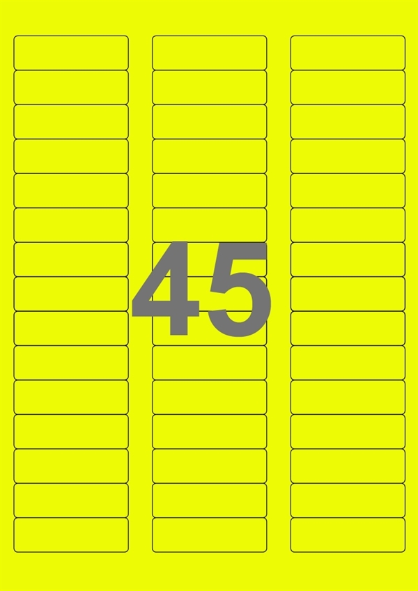 A4-etiketter, 45 Udstansede etiketter/ark, 58,0 x 17,8 mm, neon gul, 100 ark