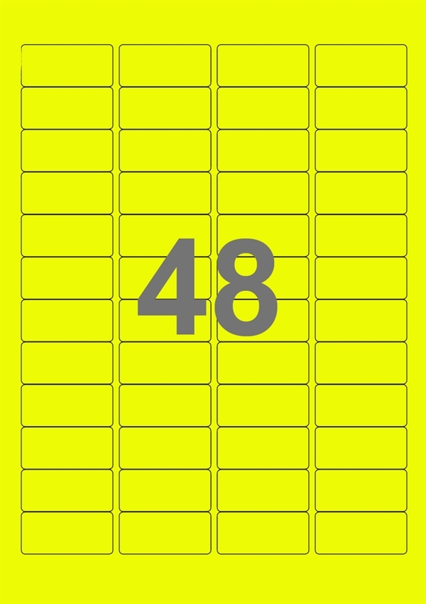 A4-etiketter, 48 Udstansede etiketter/ark, 45,7 x 21,2 mm, neon gul, 100 ark