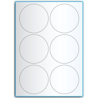 A4-Ø90, 6 etiketter/ark, transparent – permanent lim – Ø 90 mm – 50 ark - A-4 etiketter, transparente etiketter