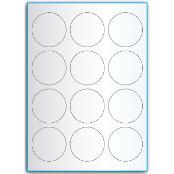 A4-Ø60, 12 etiketter/ark, transparent – permanent lim – Ø 60 mm – 50 ark - A-4 etiketter, transparente etiketter
