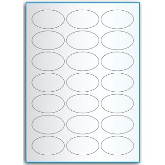 A4-21 ovale, 21 etiketter/ark, transparent – permanent lim – 60,0 x 35,0 mm – 50 ark - A-4 etiketter, transparente etiketter