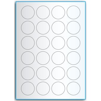 A4-Ø40, 24 etiketter/ark, transparent – permanent lim – Ø 40 mm – 50 ark - A-4 etiketter, transparente etiketter