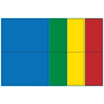 A4-2, 2 etiketter/ark, farvet mat (blå, grøn, gul eller rød) – permanent lim – 199,6 x 143,5 mm – 100 ark - A4, A5 & A6 etiketter i ark
