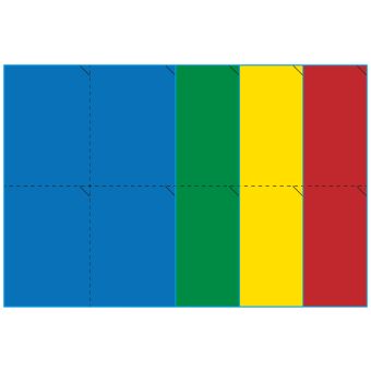A4-4 perf, 4 etiketter/ark, farvet mat (blå, grøn, gul eller rød) – permanent lim – 105,0 x 147,6 mm – 100 ark - A4-etiketter, farvede