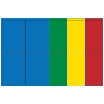 A4-4, 4 etiketter/ark, farvet mat (blå, grøn, gul eller rød) – permanent lim – 99,1 x 139,0 mm – 100 ark - A4, A5 & A6 etiketter i ark