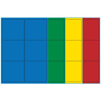 A4-6, 6 etiketter/ark, farvet mat (blå, grøn, gul eller rød) – permanent lim – 99,1 x 93,1 mm – 100 ark - A4-etiketter, farvede
