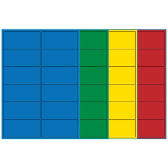 A4-12 smal, 12 etiketter/ark, farvet mat (blå, grøn, gul eller rød) – permanent lim – 99,1 x 47,5 mm – 100 ark - A4-etiketter, farvede