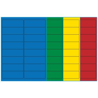 A4-16, 16 etiketter/ark, farvet mat (blå, grøn, gul eller rød) – permanent lim – 99,1 x 33,9 mm – 100 ark - A4-etiketter, farvede