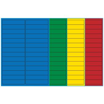 A4-28, 28 etiketter/ark, farvet mat (blå, grøn, gul eller rød) – permanent lim – 99,0 x 20,0 mm – 100 ark - A4-etiketter, farvede