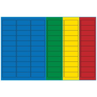 A4-33, 33 etiketter/ark, farvet mat (blå, grøn, gul eller rød) – permanent lim – 64,0 x 24,3 mm – 100 ark - A4-etiketter, farvede