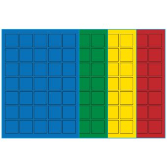 A4-35 kvad, 35 etiketter/ark, farvet mat (blå, grøn, gul eller rød) – permanent lim – 35,0 x 35,0 mm – 100 ark - A4-etiketter, farvede