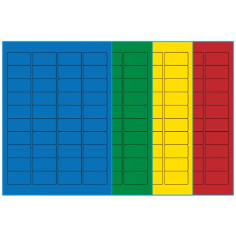 A4-40, 40 etiketter/ark, farvet mat (blå, grøn, gul eller rød) – permanent lim – 45,7 x 25,4 mm – 100 ark - A4-etiketter, farvede
